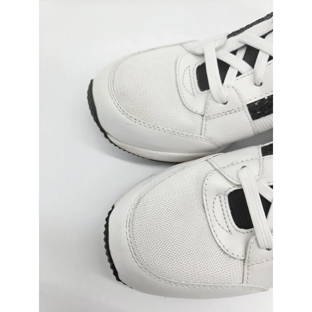 Michael Kors White Cheetah Knit Trainer Black Size 9M Black Leather Wedge‎ Shoes